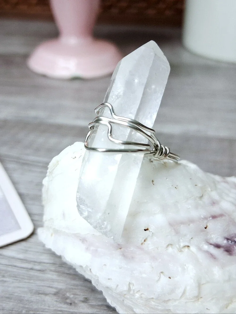 Raw Clear Quartz Crystal Wire Wrap Ring 7.5
